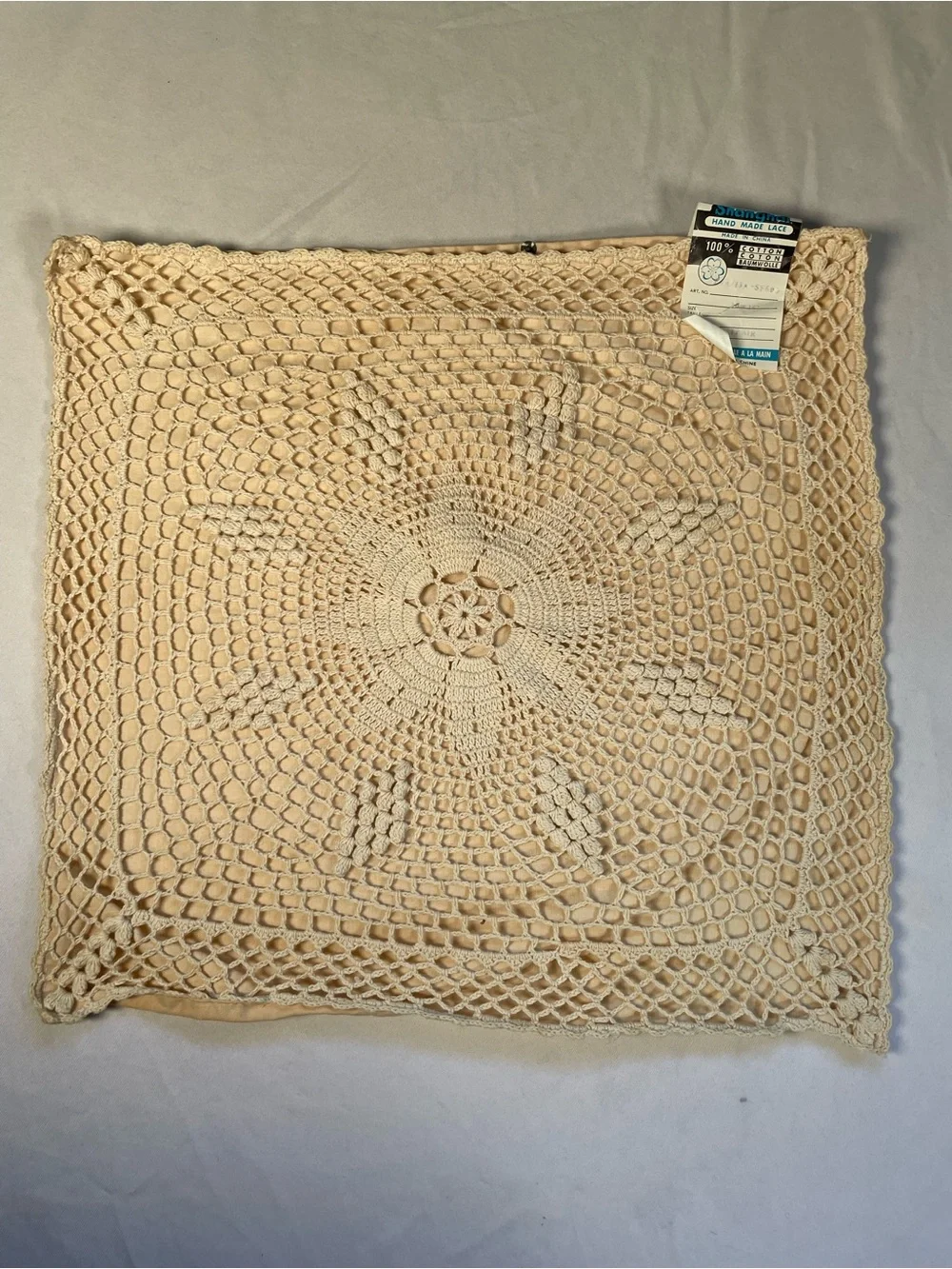 Vintage NWT Shanghai Hand Made Lace Crochet Pillowcase 100% Cotton Late 70s-80s